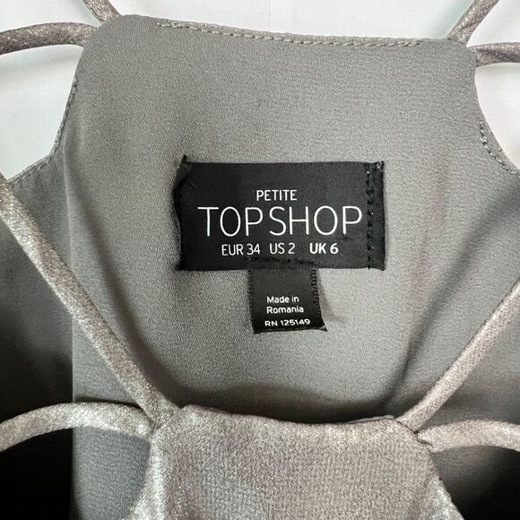 TOPSHOP 90’s Pewter Gold Metallic Crop Spaghetti Strap Top - Picture 4 of 6